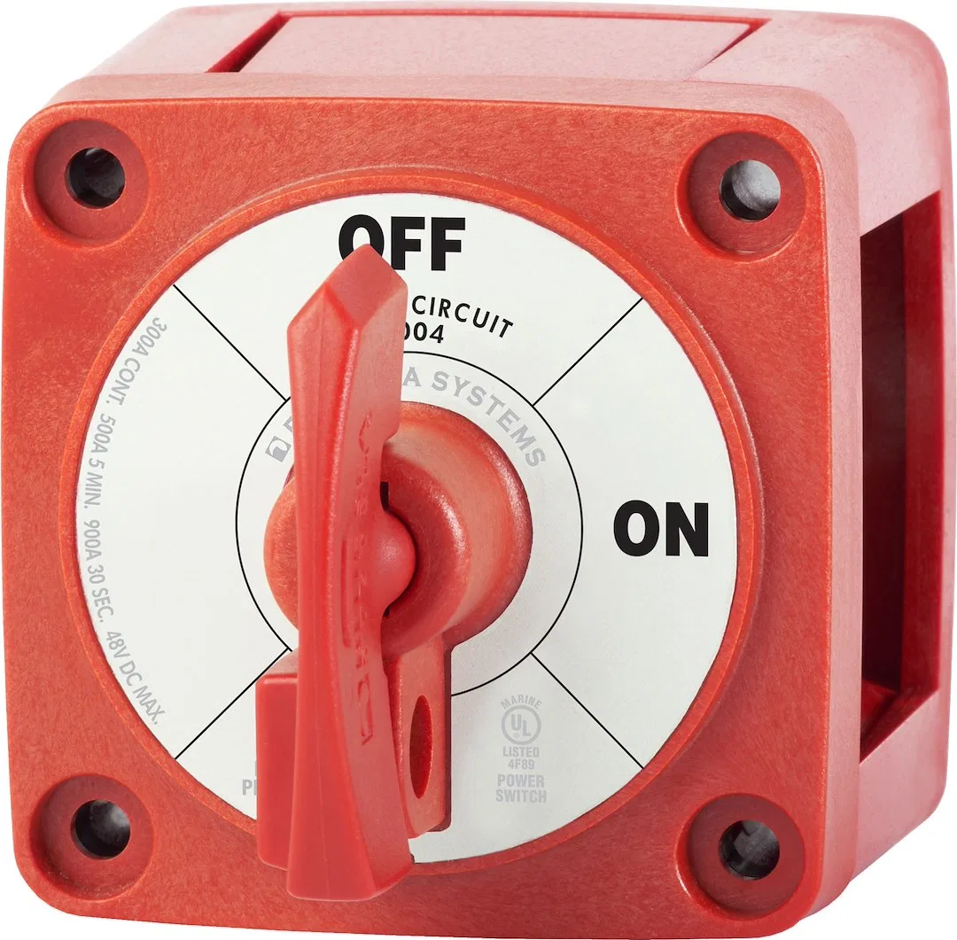 6004-BSS – BLUE SEA Battery Disconnect Switch, 48 Volts DC Single Circuit ON-OFF 300 Amps Red With Key Tinned Copper ...